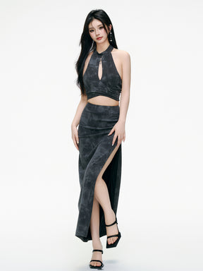 MUKTANK×ARDENCODE Knit Washed-out Halter Spaghetti Strap