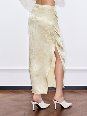 Mukzin "Ode To The New Summer"Light Yellow Elegant Split Pencil Skirt