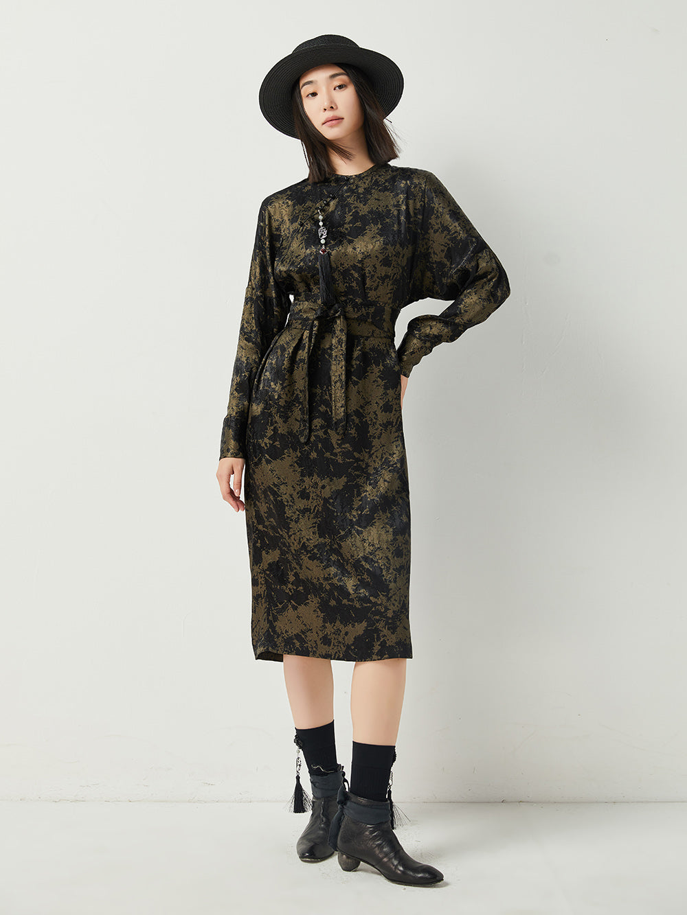 MUKTANK×CUUDICLAB Gold Foil Jacquard Dress