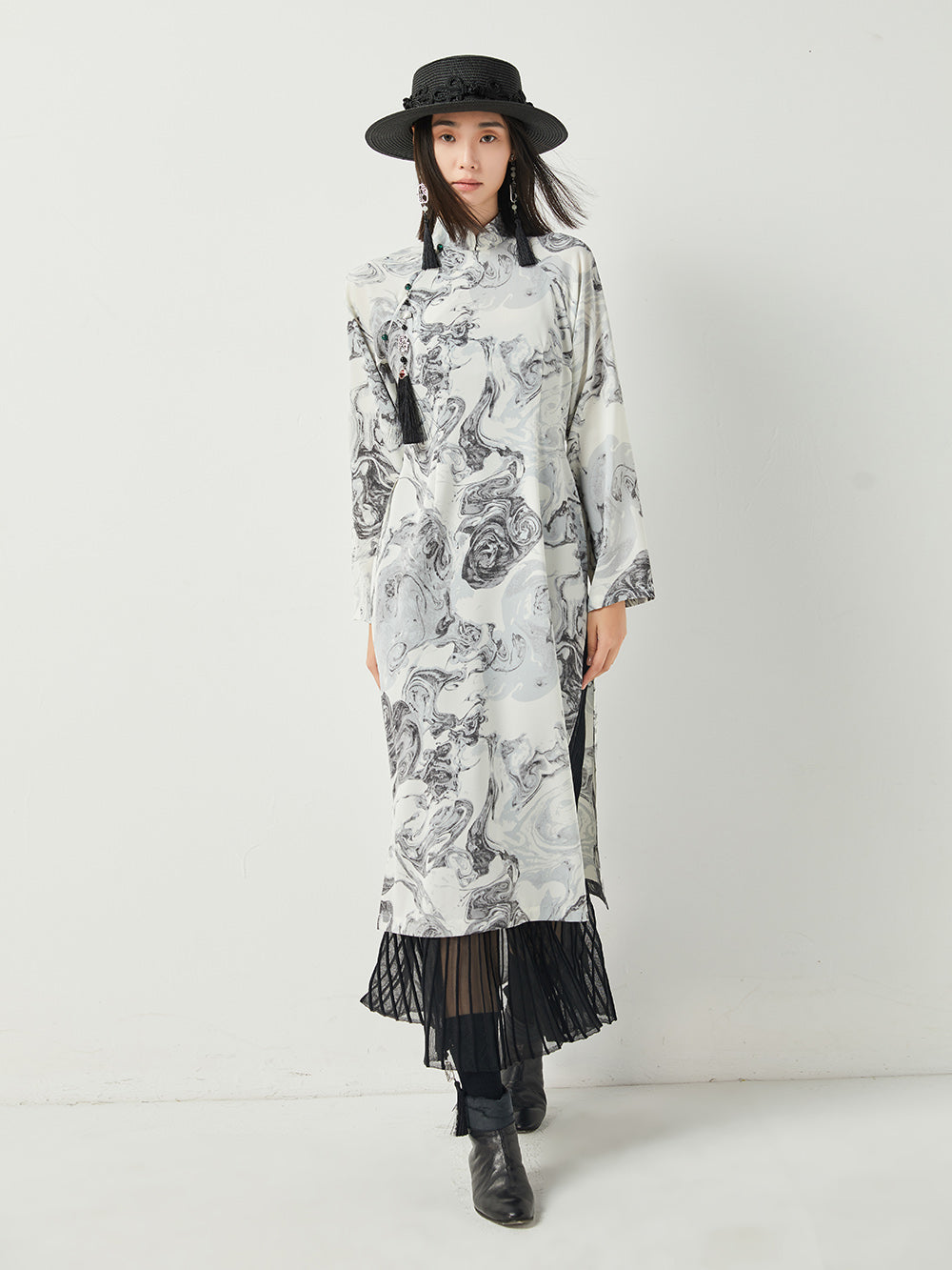 MUKTANK × CUUDICLAB Chinese Style Printed Holiday Maxi Dress