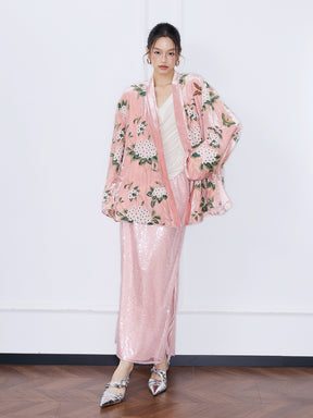 MUKZIN“Capsule Collection”Light Pink Sequin High Waist Slimming Maxi Skirt