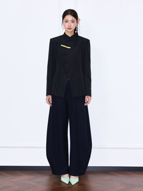 MUKZIN¡°Capsule Collection¡±Chinese Style Mandarin Collar Frog Button Asymmetrical Blazer
