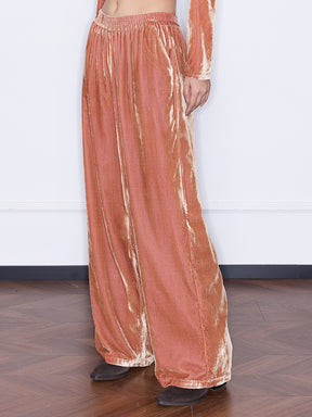 MUKZIN“Capsule Collection”Orange Velvet Wide-Leg Pants | Oriental High-Waist Relaxed Trousers