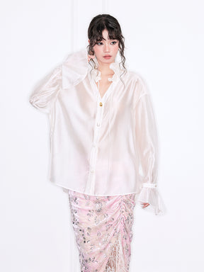 MUKZIN“Realm of Ethereal Mist”Tencel Soft - Light Pearl White Shirt