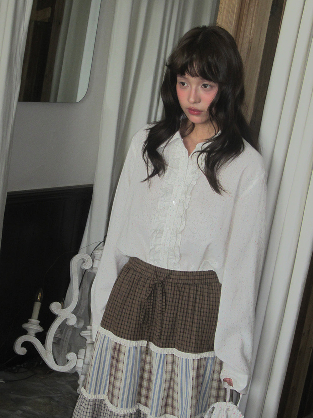 MUKTANK×LOUMUTAKU Three-Color Plaid Tiered Skirt