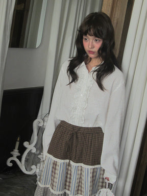 MUKTANK×LOUMUTAKU Three-Color Plaid Tiered Skirt