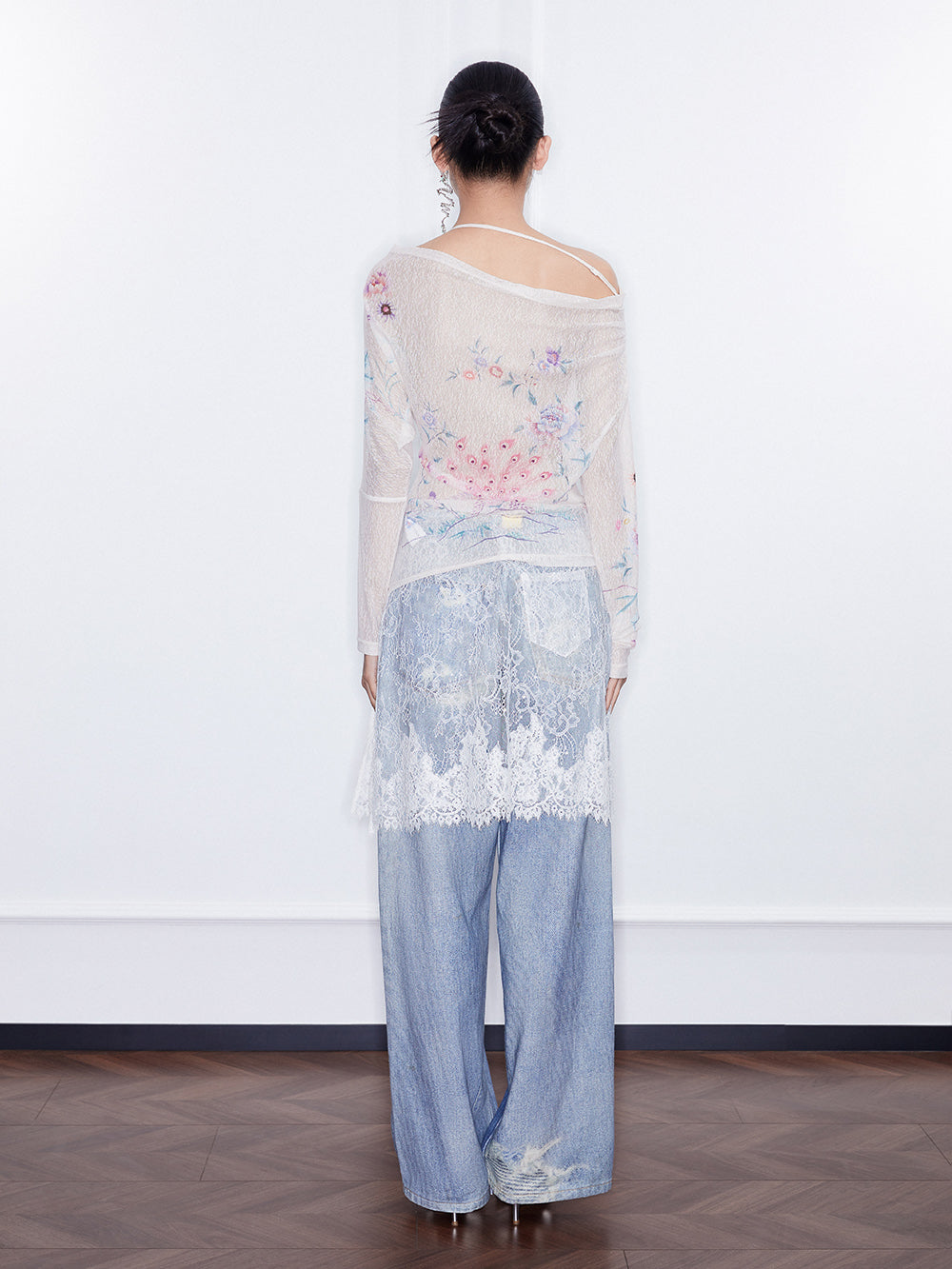 MUKZIN SpringPrelude “Joy of Sparrows” Asymmetric - shoulder Slim - fit Chinese - style Printed Undershirt