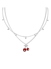 MUKTANK×SUN HUNTER Double-layered Necklace with Velvet Cherries and Five-pointed Stars