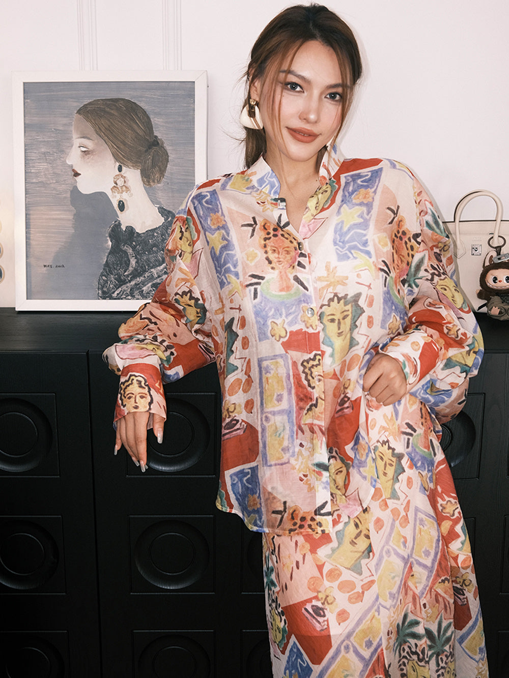 MUKZIN“Capsule Collection”Eye - Catching and Versatile Loose Long - Sleeve Shirt with Abstract Figure Prints