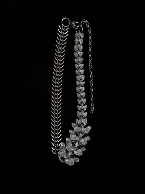 MUKTANK×DARK DREAM 3D printed spiky spinal column pendant necklace with a dual combination of bone flower design (the pendant can be detached and used as earrings