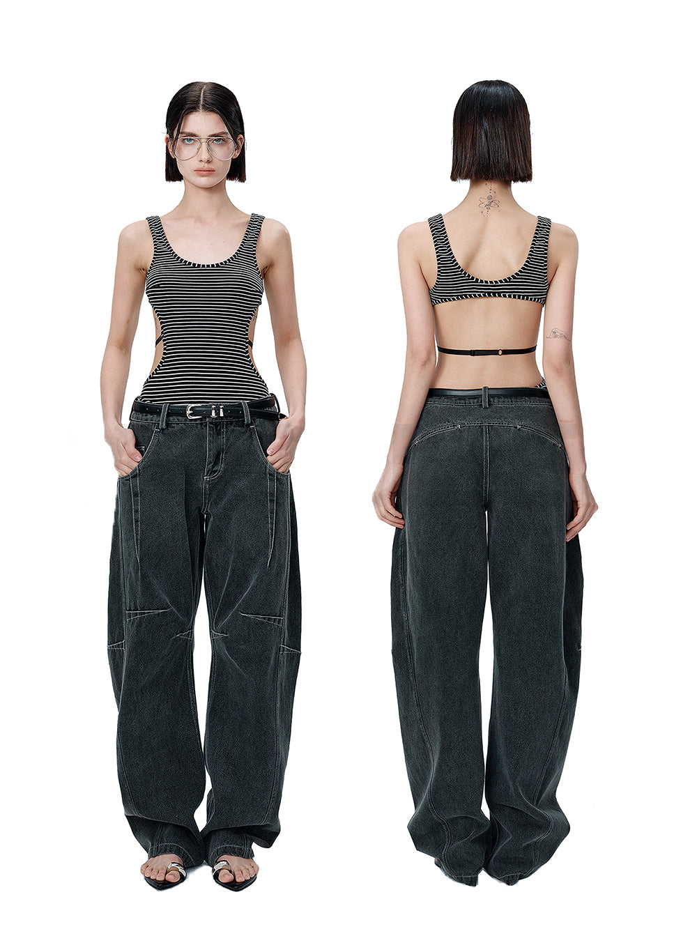 MUKTANK×MODULER Backless one-piece snap-buttoned tight-fitting tank top