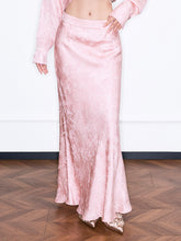 MUKZIN“Realm of Ethereal Mist”National Style Pink Jacquard Satin High-slit Slim Long Midi Skirt