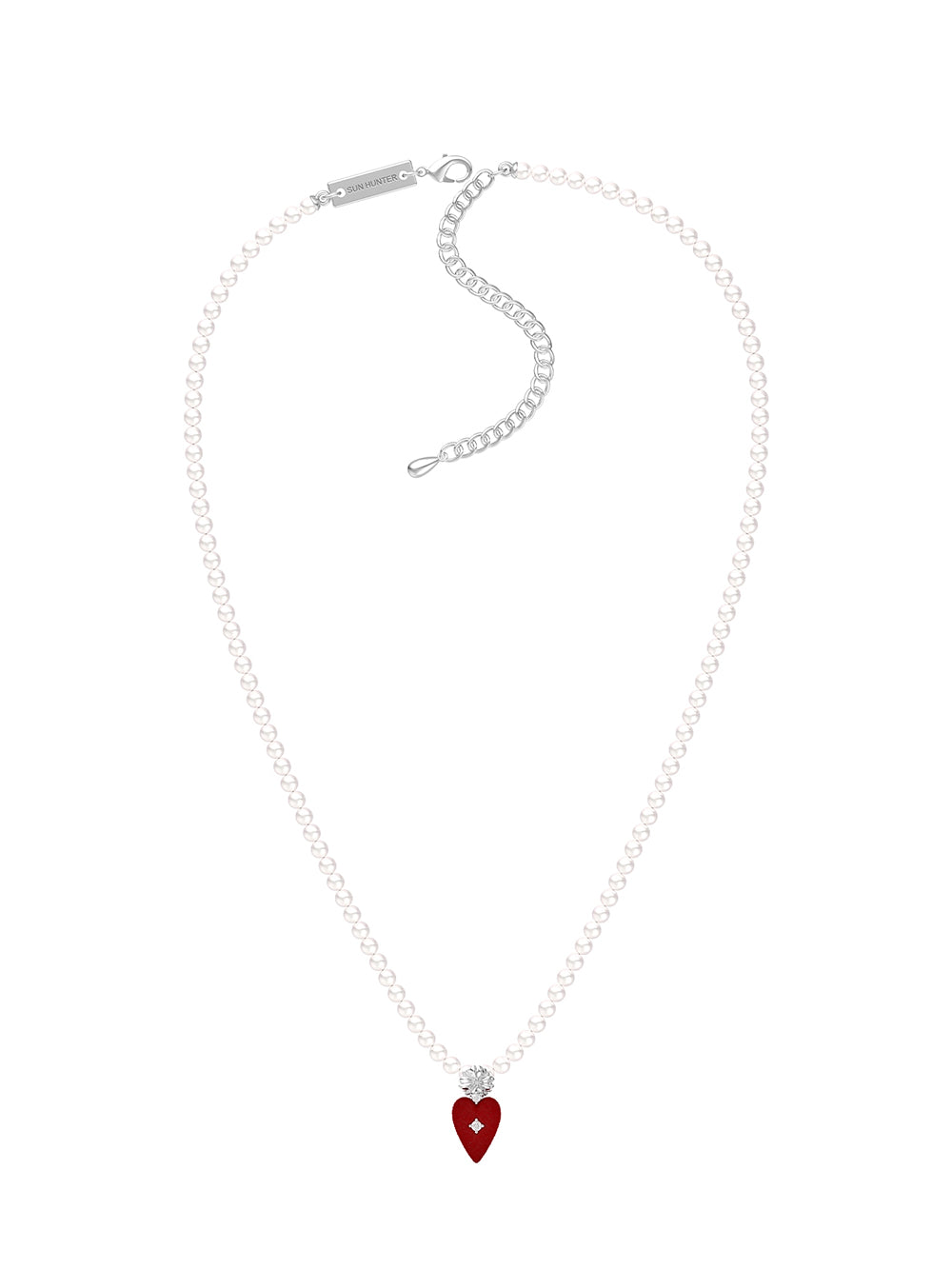 MUKTANK×SUN HUNTER Small-Sized Velvet Heart Faux Pearl Necklace