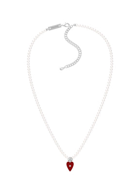 MUKTANK×SUN HUNTER Small-Sized Velvet Heart Faux Pearl Necklace