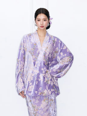 MUKZIN“Night Ballad of Chang'an”New Chinese Style Velvet Jacquard Kimono Cardigan for Women - Loose Wrap Front