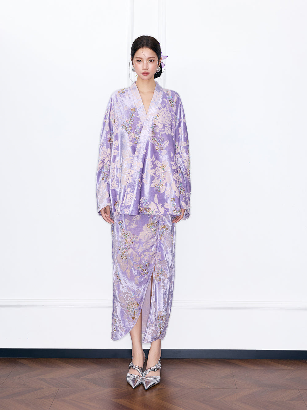 MUKZIN“Night Ballad of Chang'an”Velvet Jacquard Midi Skirt for Women - High Waist Slit Bodycon Maxi Skirt