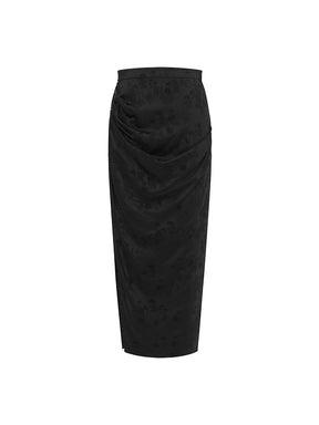 MUKZIN Black Slit Pleated Slim Skirt