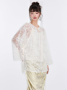 Mukzin "Ode To The New Summer"White Lace Embroidered Loose Top