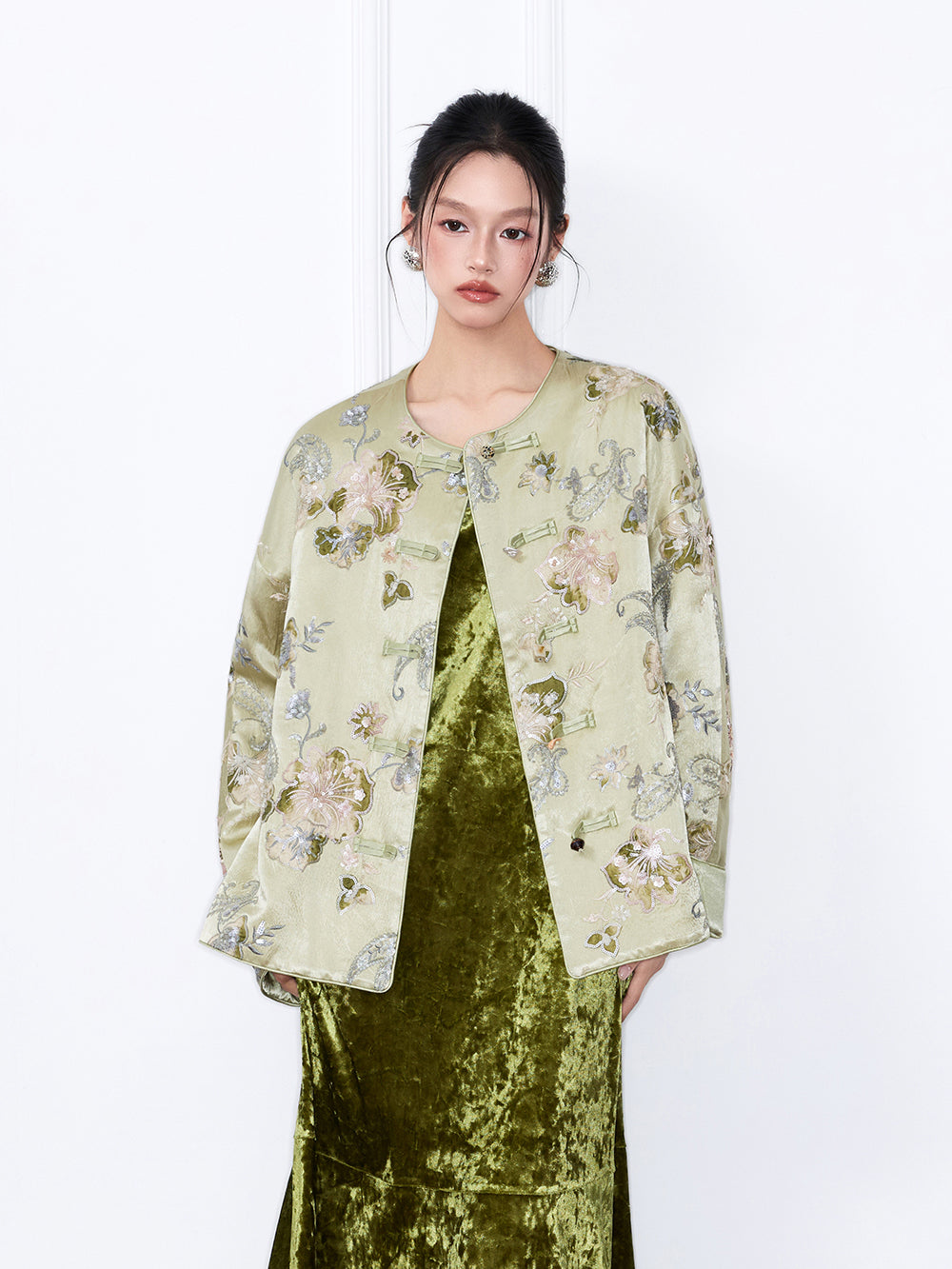 MUKZIN“Capsule Collection”Light Green Jacquard Embroidery New Chinese Style Loose Jacket