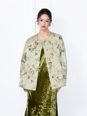 MUKZIN“Capsule Collection”Light Green Jacquard Embroidery New Chinese Style Loose Jacket