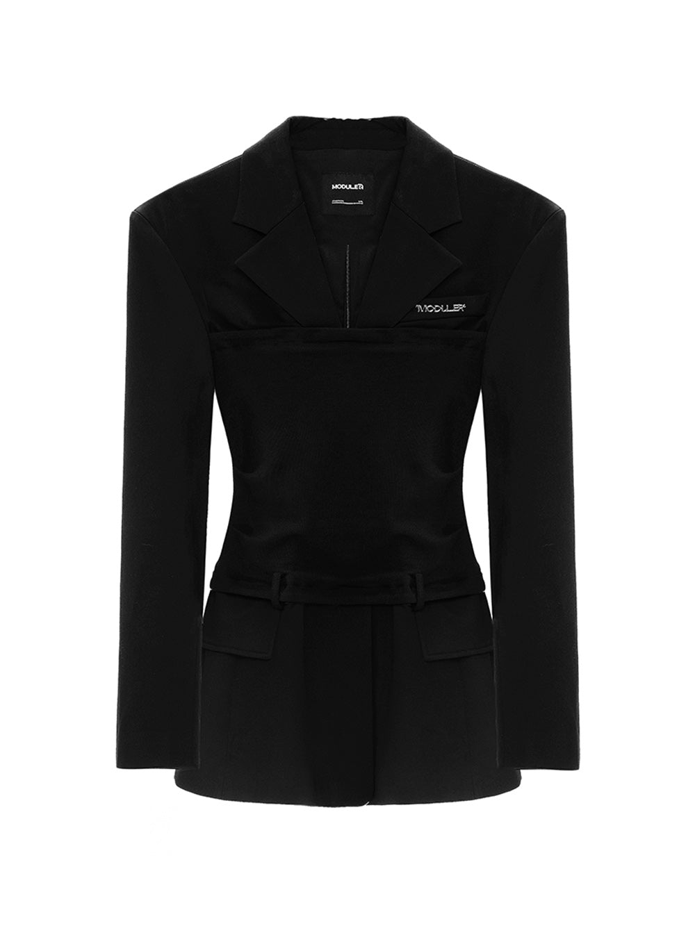 MUKTANK×MODULER Knit Crop Top Paneled Slim-Fit Blazer Dress