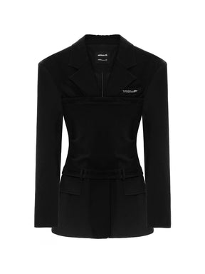 MUKTANK×MODULER Knit Crop Top Paneled Slim-Fit Blazer Dress