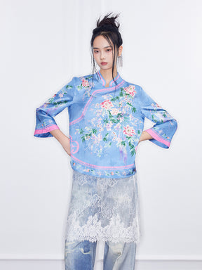 MUKZIN  SpringPrelude"Huaxin" Chinese Style Satin Small Tangzhuang Shirt