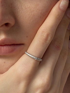 MUKTANK×SUN HUNTER Brushed Solitaire Diamond Ring - S925 Silver