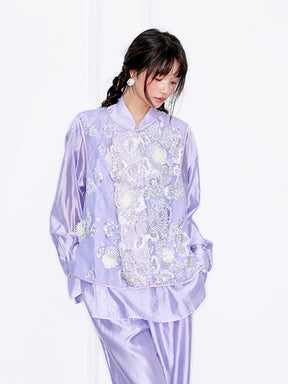 MUKZIN“Capsule Collection”Light Purple Tulle Sequin Floral Vest