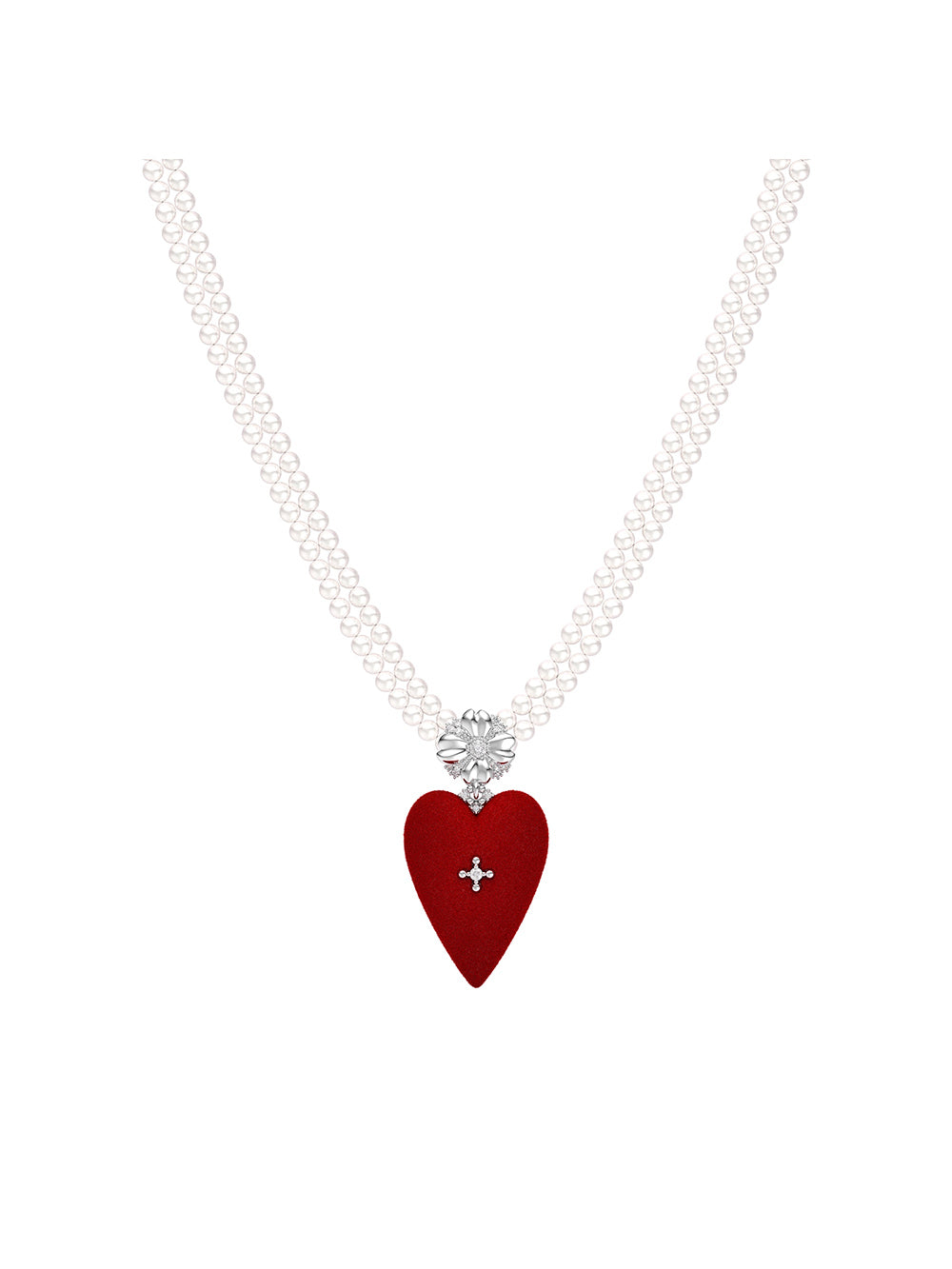 MUKTANK×SUN HUNTER Large-Sized Velvet Heart Faux Pearl Necklace