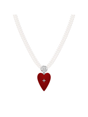 MUKTANK×SUN HUNTER Large-Sized Velvet Heart Faux Pearl Necklace