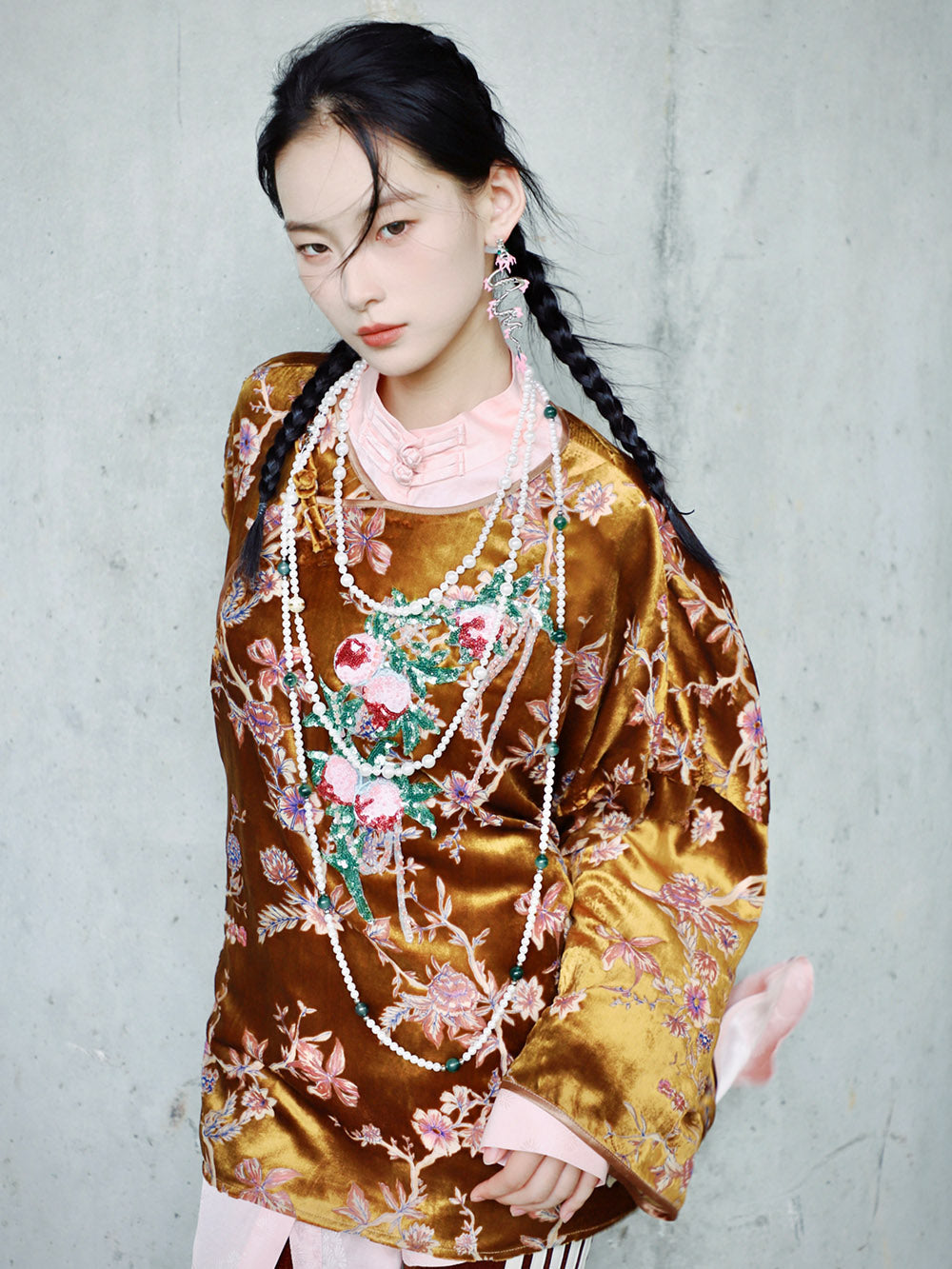 MUKZIN Velvet "Linglongzi"Printed Chinese Style Coat