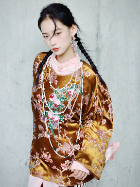 MUKZIN Velvet "Linglongzi"Printed Chinese Style Coat