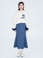 MUKZIN Linglong "Bafang Linglong" detachable Cuffs Crew Neck White Wool Top