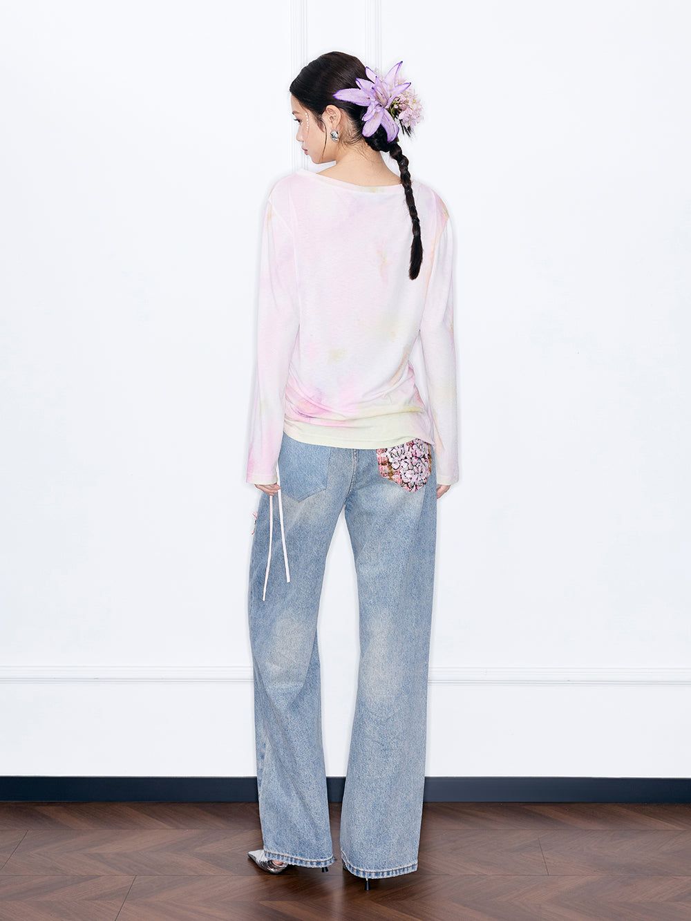 MUKZIN“Night Ballad of Chang'an”Grape & Goblet Watercolor Print Long Sleeve Top | Artistic Tie-Dye Tee