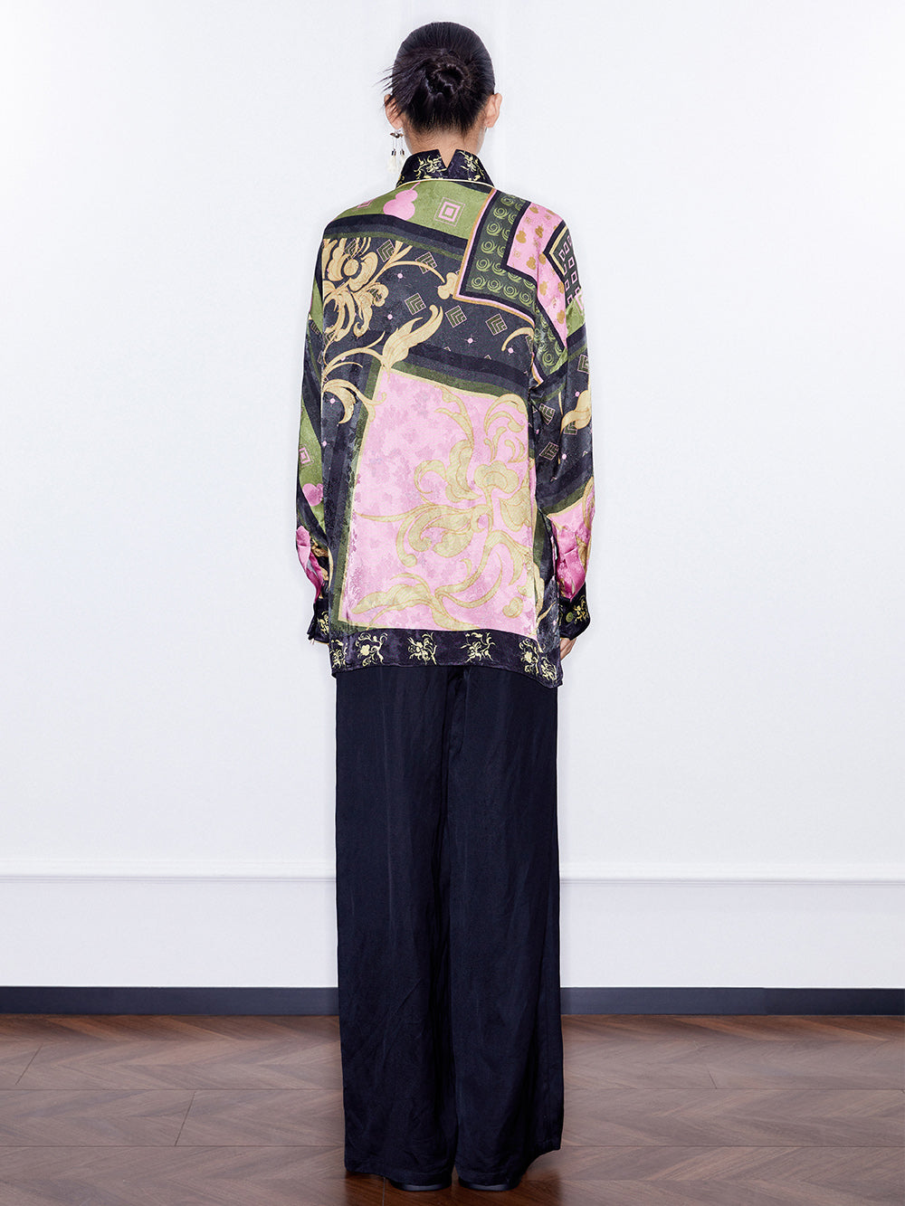 MUKZIN  Spring Prelude"Fu Su" Chinese-style Retro Loose Cross-collar Printed Shirt