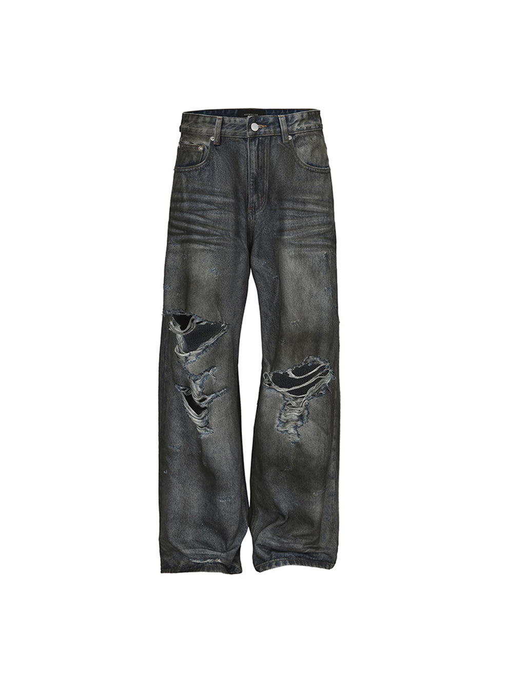 MUKTANK × ARDENCODE Neutral Washed Ripped Loose Wide-leg Jeans Pant