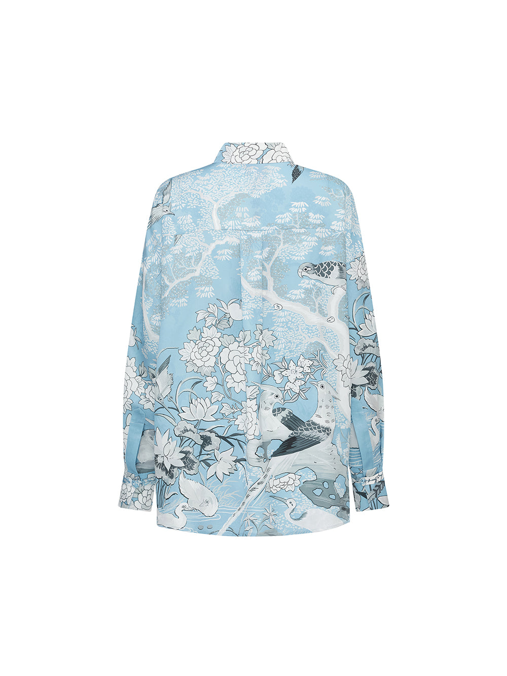 MUKZIN SpringPrelude “Blue Cahe” Loose Stand-up Collar Retro Chinese-style Printed Shirt