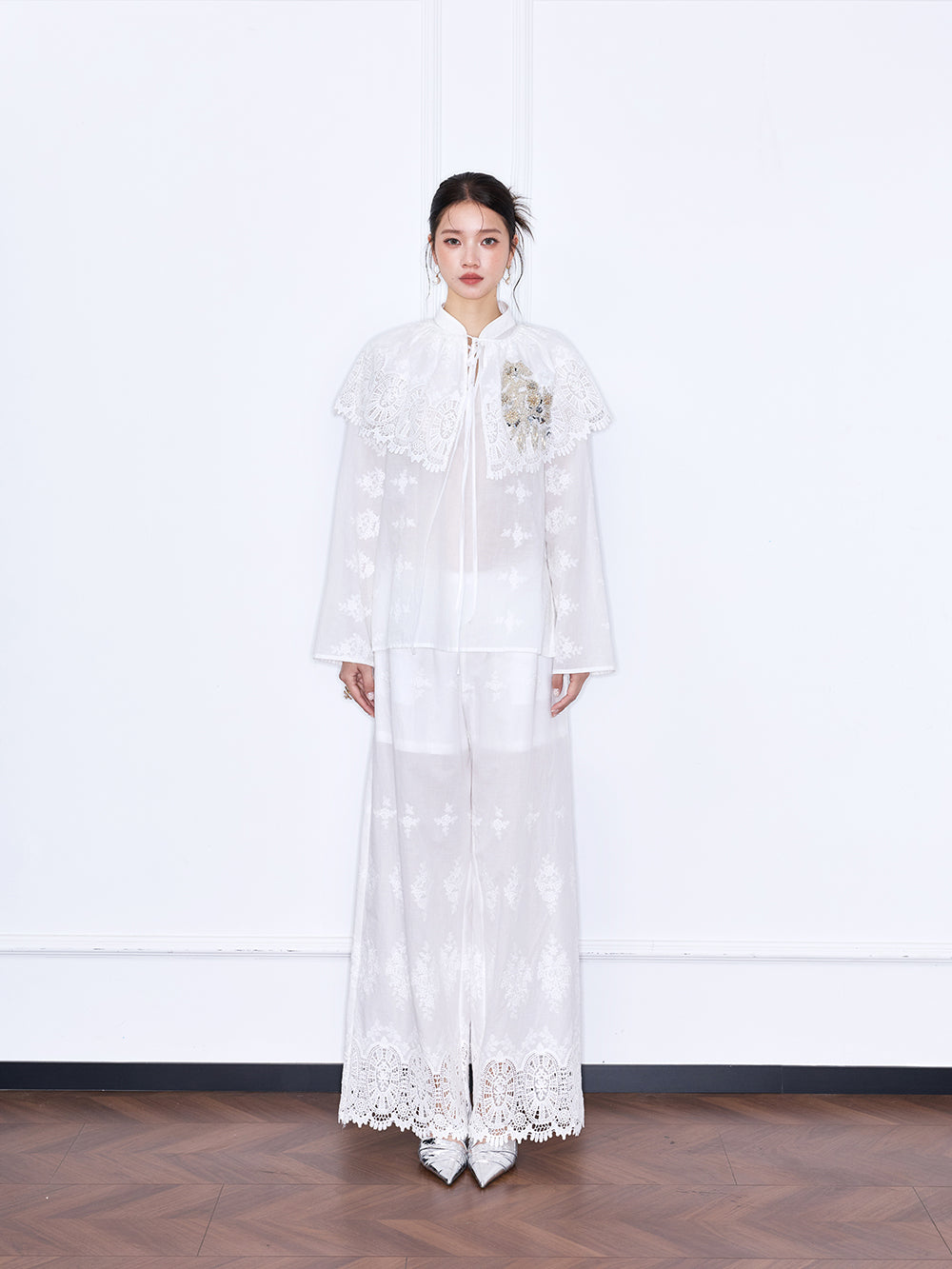 MUKZIN×Capsule Collection New Chinese-style embroidered loose lace shirt