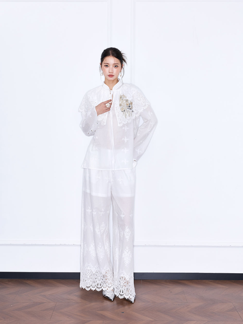 MUKZIN×Capsule Collection New Chinese-style embroidered loose lace shirt