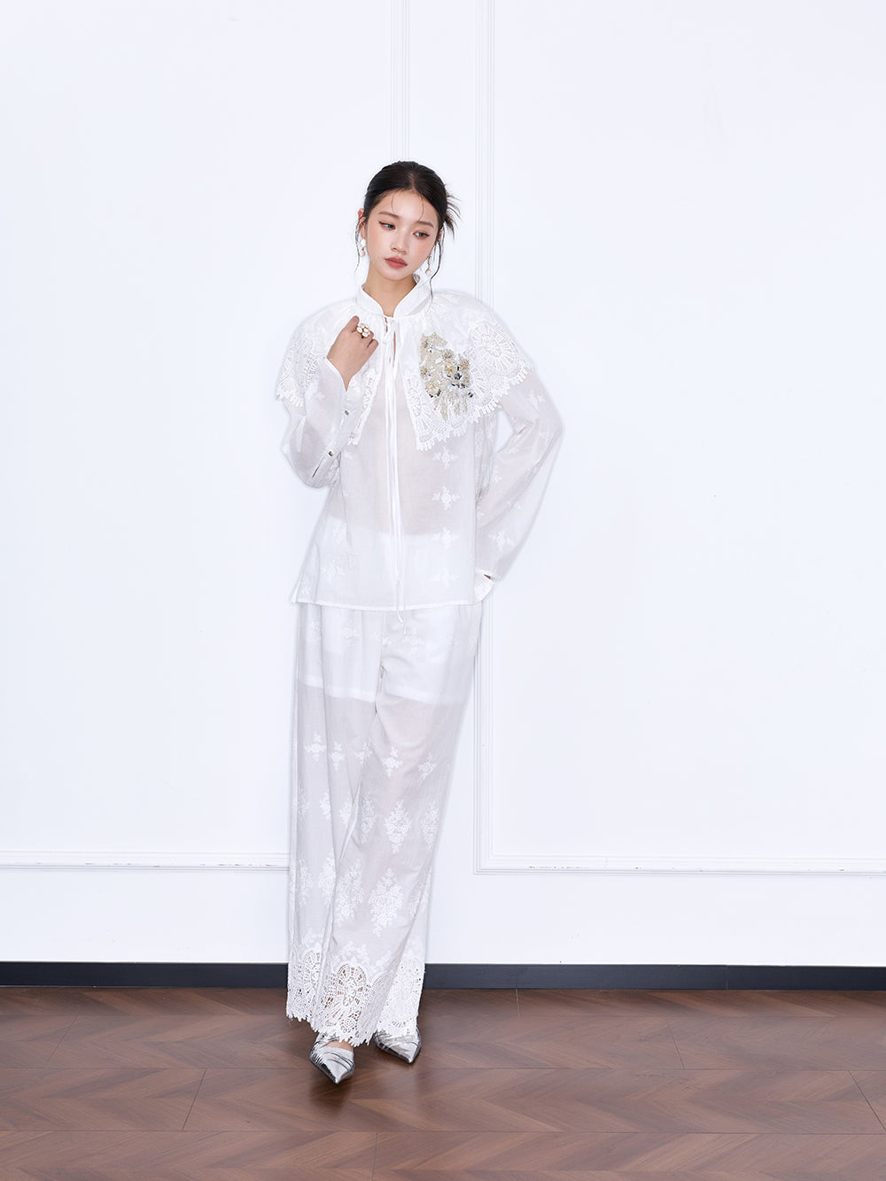 MUKZIN×Capsule Collection New Chinese-style embroidered loose lace shirt