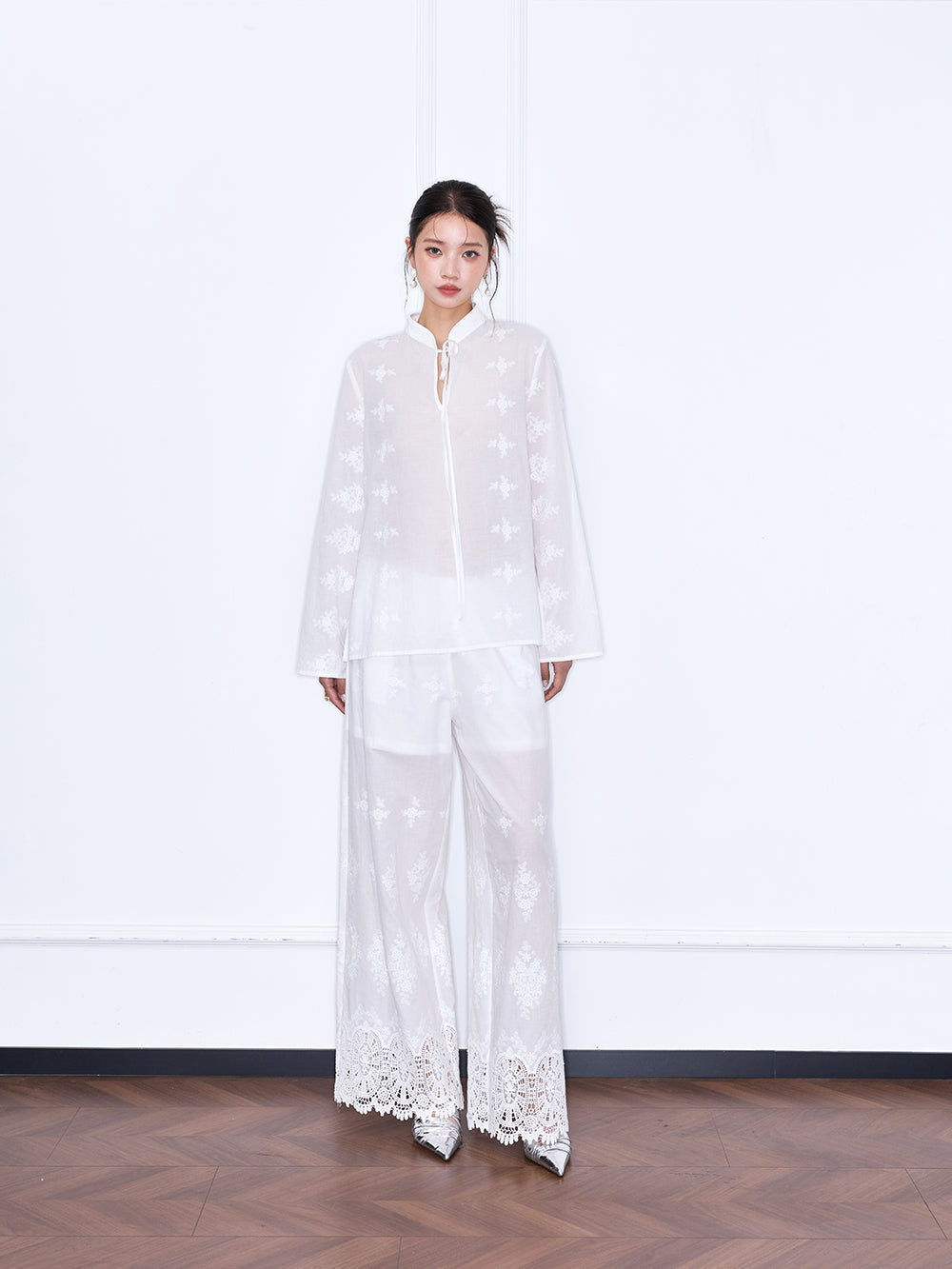 MUKZIN×Capsule Collection New Chinese-style embroidered loose lace shirt
