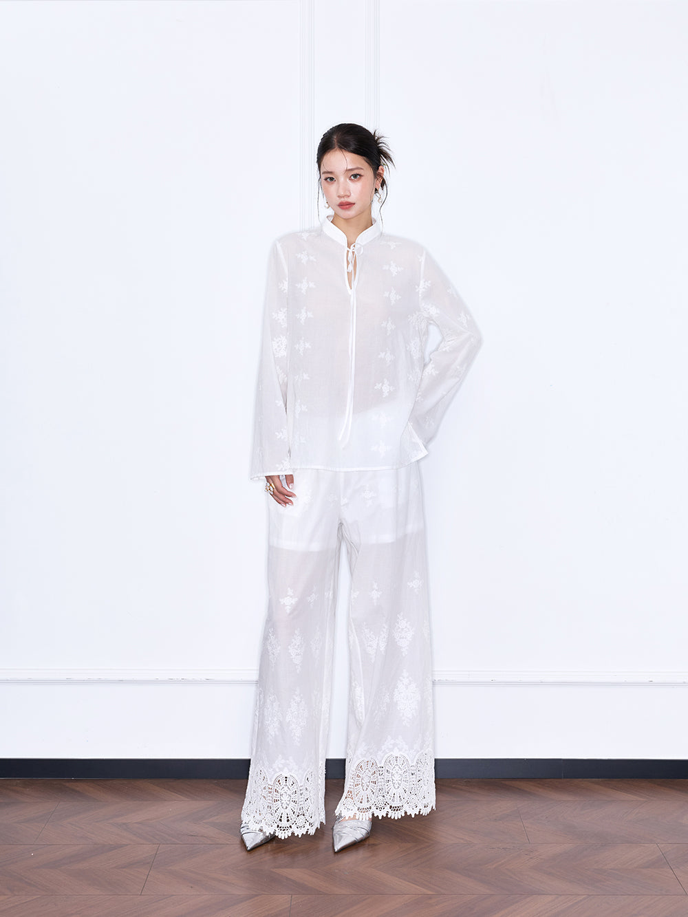 MUKZIN×Capsule Collection New Chinese-style embroidered loose lace shirt