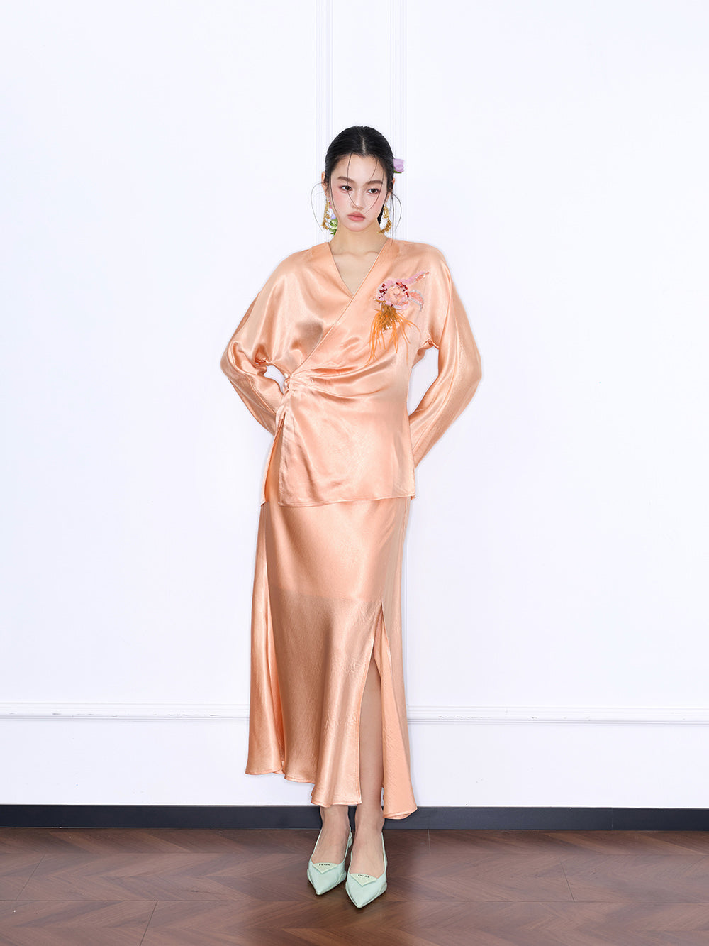 MUKZIN "Capsule Collection" Versatile Slit Mermaid Silky Maxi Dress in New Chinese Style