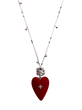 MUKTANK×SUN HUNTER Large-Sized Velvet Heart Long Chain Necklace