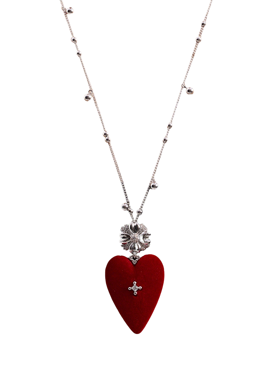 MUKTANK×SUN HUNTER Large-Sized Velvet Heart Long Chain Necklace
