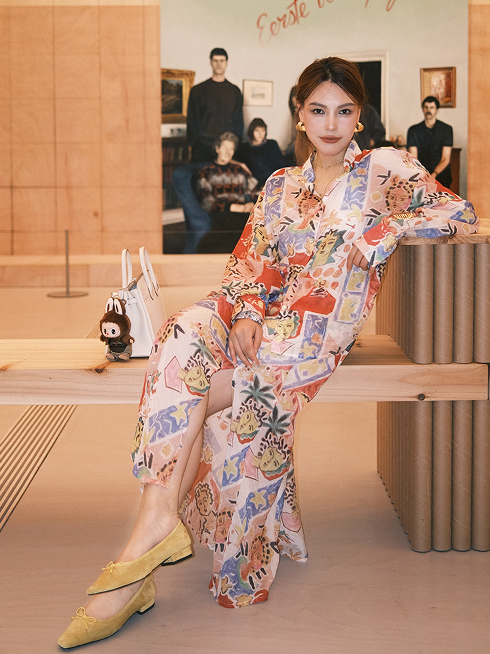 MUKZIN“Capsule Collection”Flowy Long Midi Skirt with Abstract Figure Prints