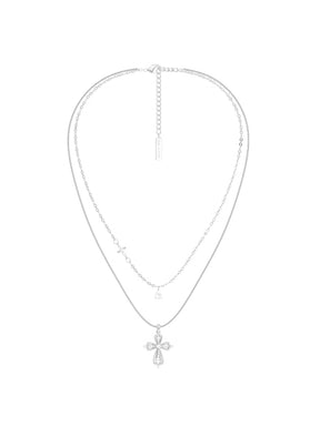 MUKTANK×SUN HUNTER Lace cross double-layer teardrop necklace