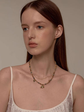 MUKTANK×SUN HUNTER Double-layered Necklace with Little Elephant Design and Speckled Stone