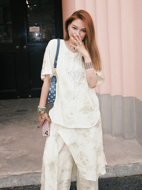 MUKZIN“Capsule Collection”Off - White Jacquard Loose Top